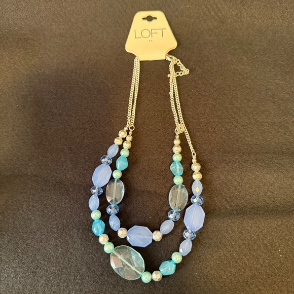 LOFT Necklace, 2 Strand Beaded, Light Blue, Silver, Coastal, Beachy - Picture 1 of 4
